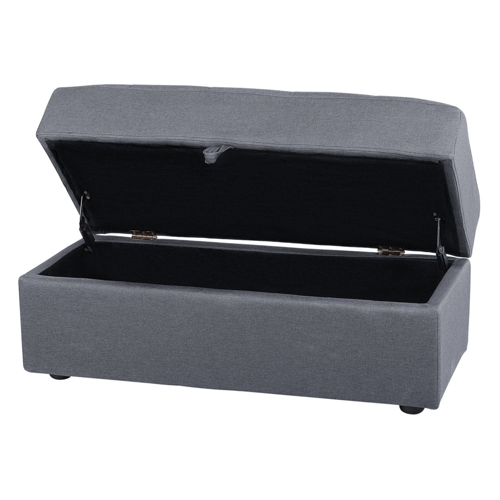 Divano letto componibile ottomana contenitore grigio scuro cassetti estraibili Click Clack vassoio ribaltabile portabicchieri