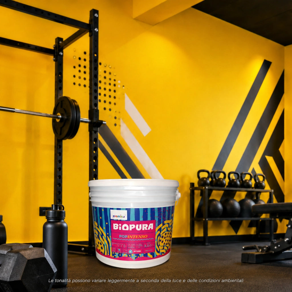 Popintenso palestra e decori interni pittura murale lavabile e coprente cromika *** formato 2.5 lt, colore- limone br...
