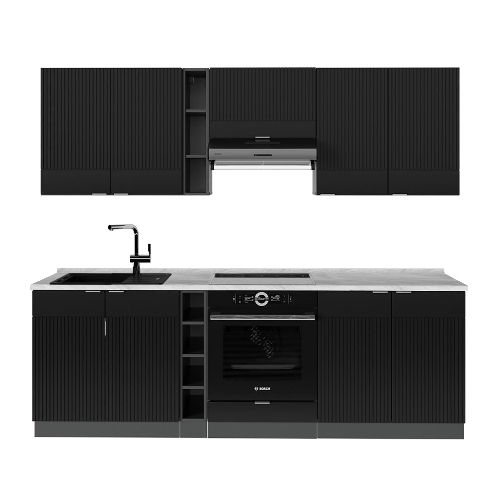 Cucina componibile Fame-Line Nero rigato/Antracite 235 cm, PL Marmo Vicco