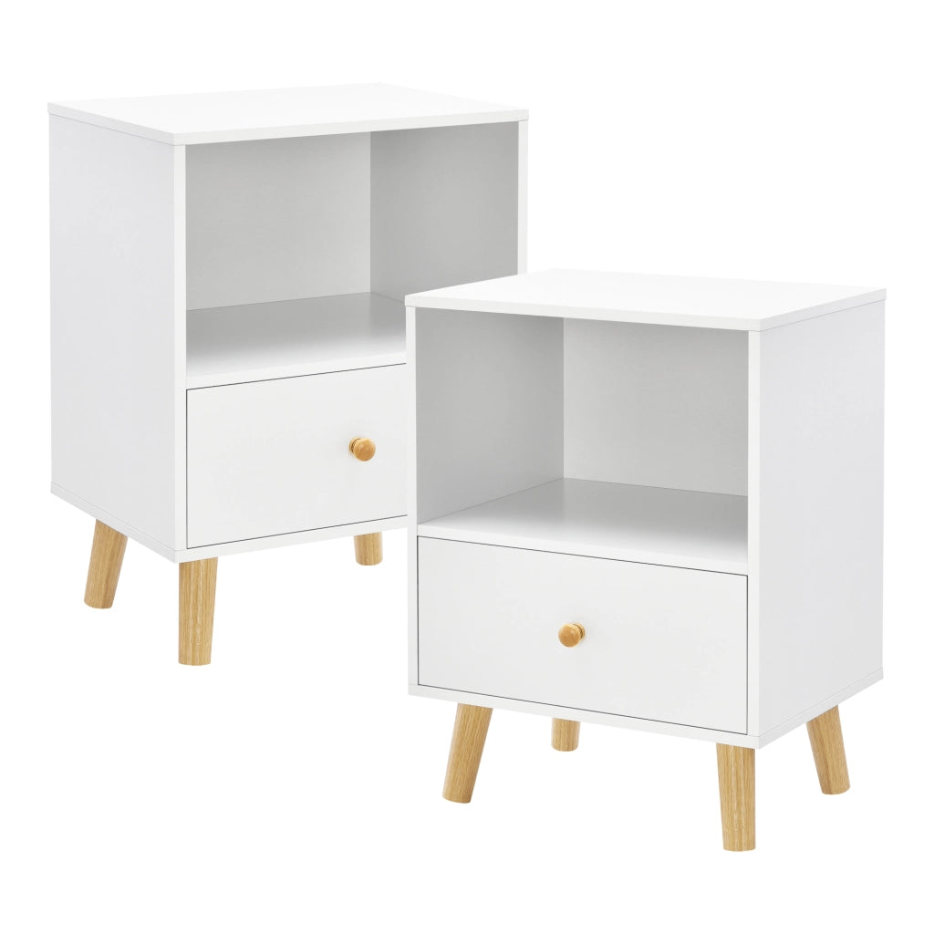 Set di 2 Comodini Sundsvall con Cassetto e Scomparto - Bianco [en.casa]