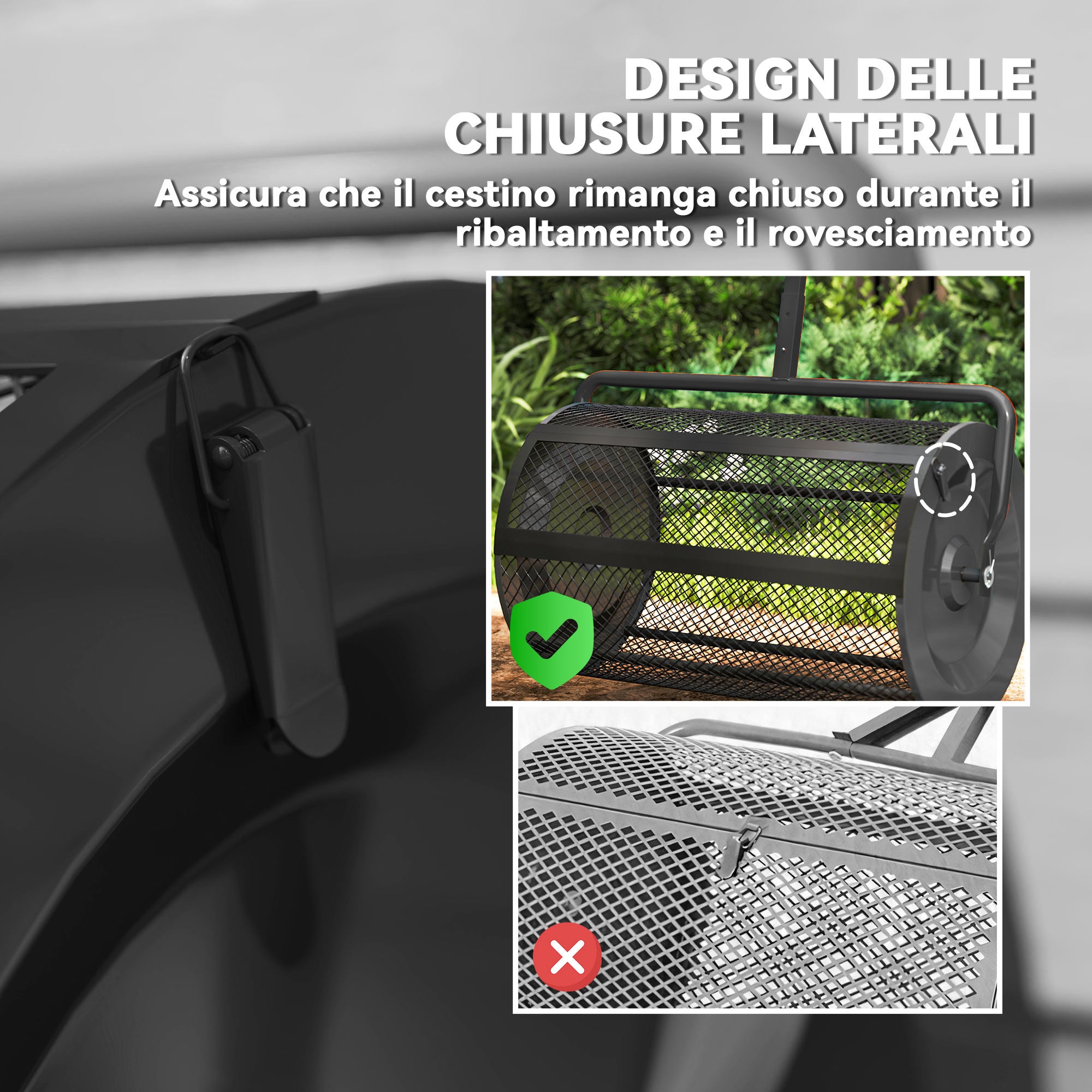 Carrello Spandiconcime da 75L 70x40x112 cm con Manico Regolabile a T in Metallo Nero