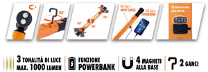 Luxen TORCIA DA LAVORO RICARICABILE CON MAGNETE E POWERBANK,16 w, 1000 lumen, 3 modalitÃE di luce