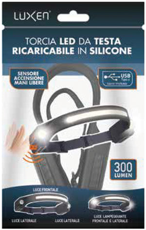 Luxen TORCIA DA TESTA RICARICABILE IN SILICONE, CON SENSORE,  6 W, 300 lumen, 7 modalitÃE di luce