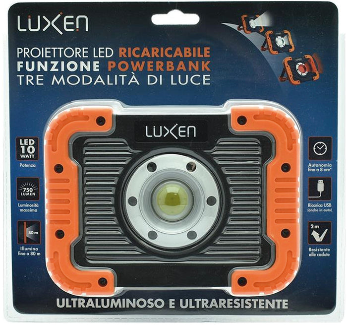 Luxen PROIETTORE PORTATILE RICARICABILE, POWERBANK, 10 W, 750 lumen, 3 modalitÃE di luce