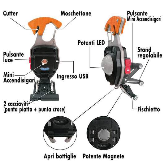 Luxen PROIETTORE RICARICABILE E TASCABILE + ACCESSORI ''X-POWER'' 5W, 500 lumen, 7 modalitÃE di luce