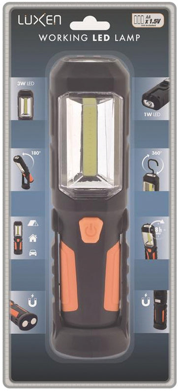 Luxen TORCIA DA LAVORO CON MAGNETE 3 W FRONTALE + 1 W TORCIA, 240 lumen, col. Arancione