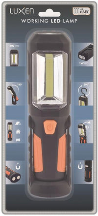 Luxen TORCIA DA LAVORO CON MAGNETE 3 W FRONTALE + 1 W TORCIA, 240 lumen, col. Arancione