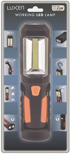 Luxen TORCIA DA LAVORO CON MAGNETE 3 W FRONTALE + 1 W TORCIA, 240 lumen, col. Arancione