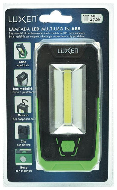 Luxen TORCIA TASCABILE CON MAGNETE 3 W FRONTALE + 1 W TORCIA, 240 lumen, col. Verde