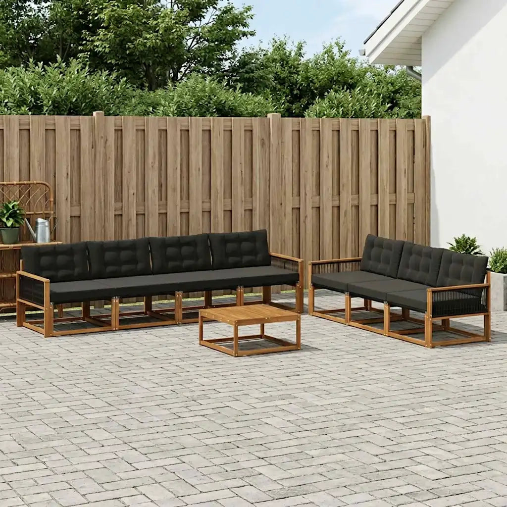 Set di divani da esterno con cuscino 8 pcs Naturale e Nero 3381296