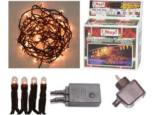 MINILUCCIOLE LINEARI PER ESTERNO CON GIOCO LUCI BIANCHE- - 180 luci - lamp.1,5V. - mt.19,90 - 1 blister I RE MAGI