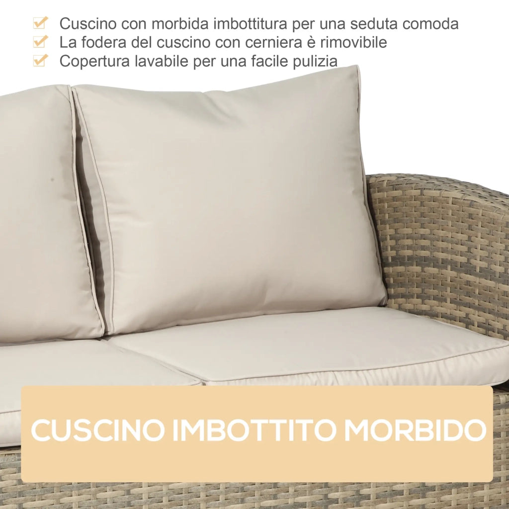 Set Salotto da Giardino 2 Divani 2 Poltrone Tavolino e Tavolo Contenitore in Rattan Beige