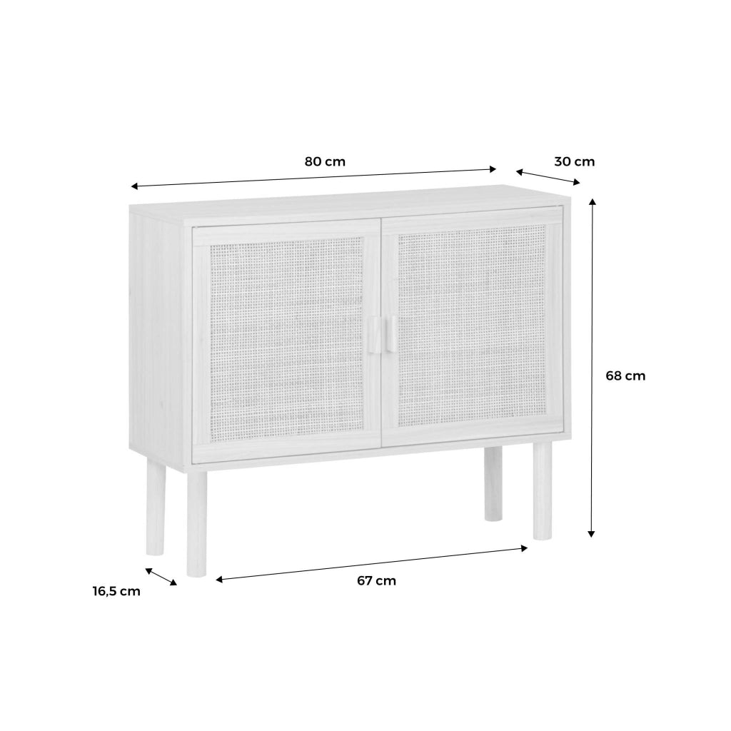 Credenza effetto canna e legno a 2 ante, 80cm, marrone naturale