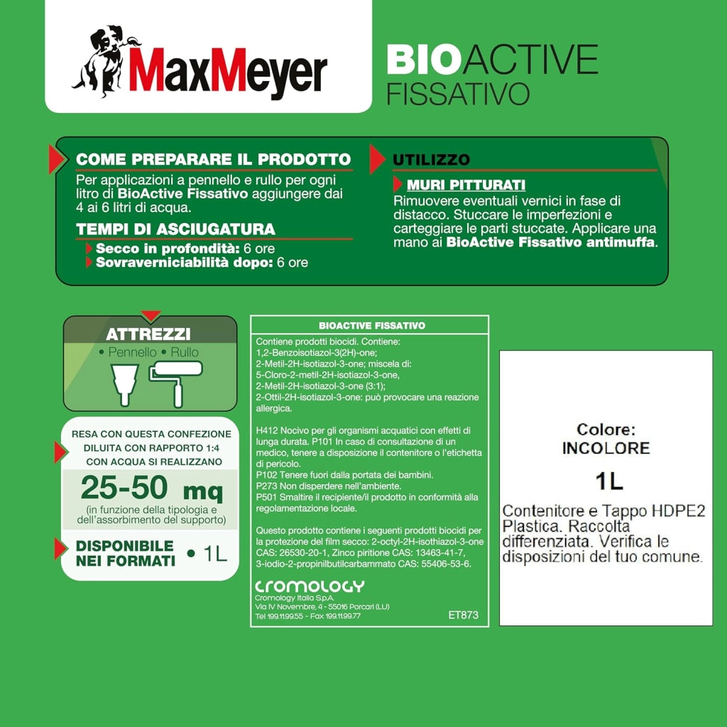 Fissativo Antimuffa all'Acqua per Interni BIOACTIVE, Incolore, 1L