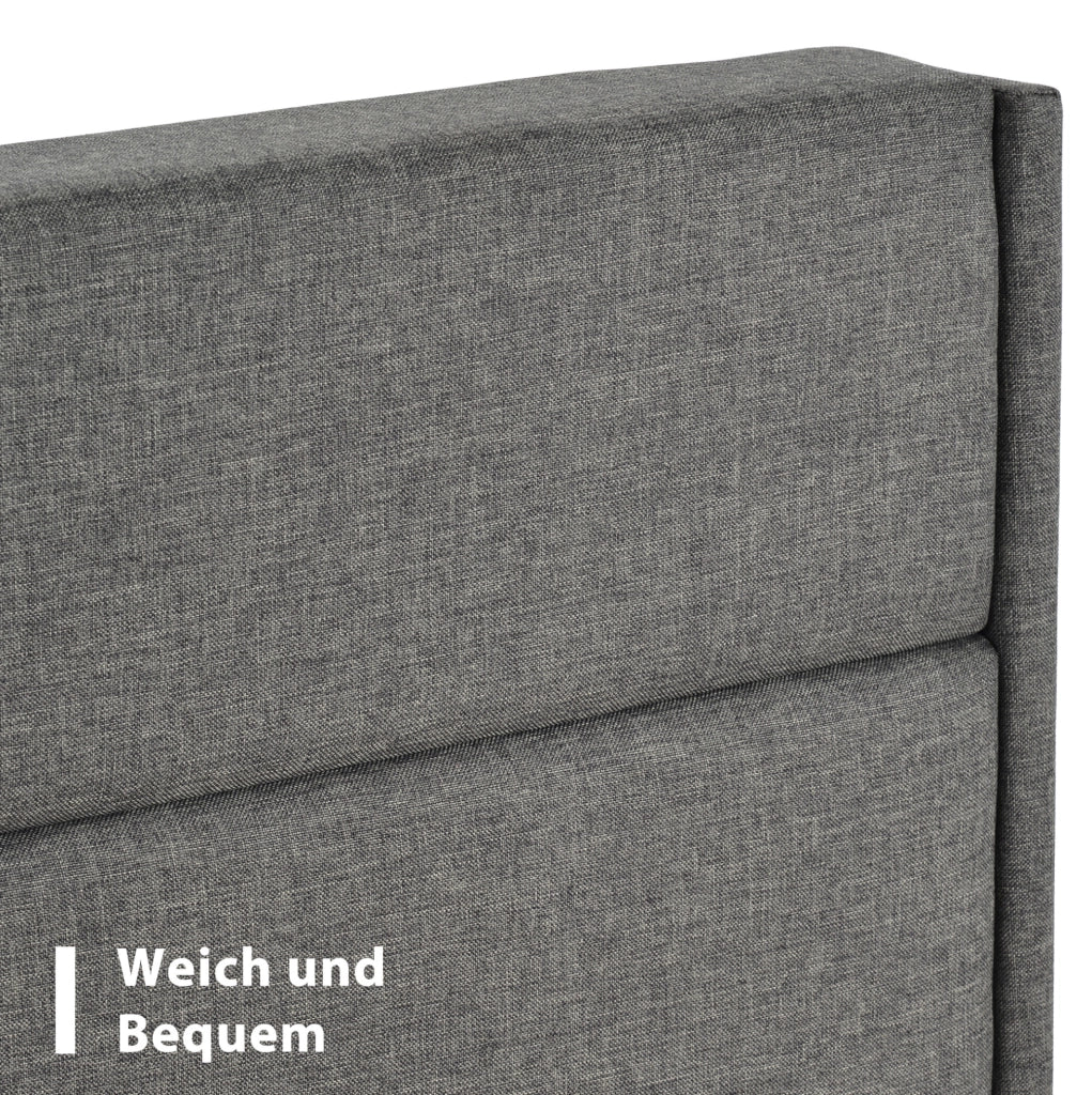 Letto imbottito 140x200 cm in tessuto effetto lino grigio con rete a doghe e testiera