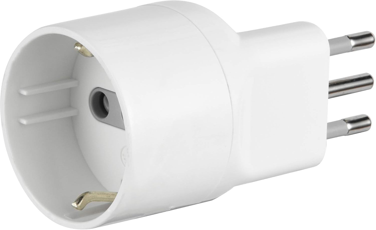 Adattatore disassato Schuko 10A 2P+T salvaspazio da spina tedesca a presa italiana 10A bianco Electraline