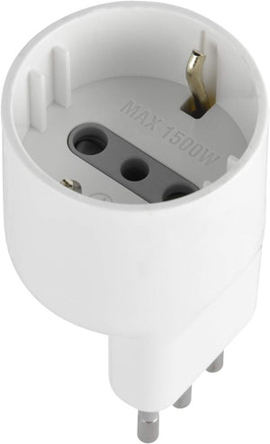 Adattatore disassato Schuko 10A 2P+T salvaspazio da spina tedesca a presa italiana 10A bianco Electraline