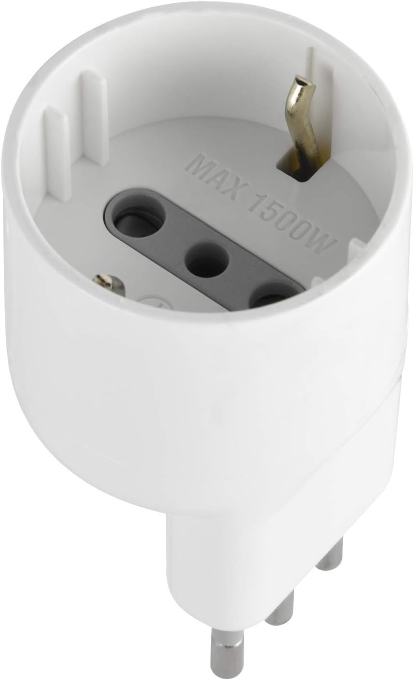 Adattatore disassato Schuko 10A 2P+T salvaspazio da spina tedesca a presa italiana 10A bianco Electraline