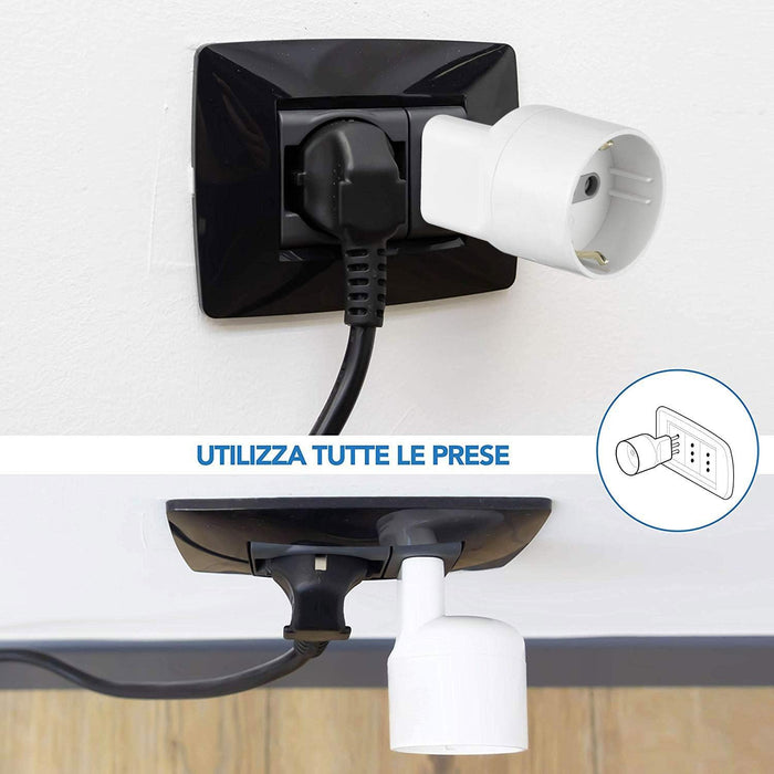 Adattatore disassato Schuko 10A 2P+T salvaspazio da spina tedesca a presa italiana 10A bianco Electraline