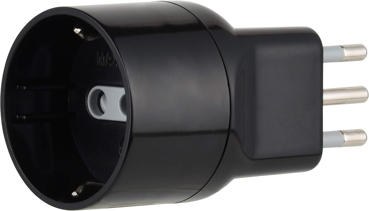 Adattatore disassato Schuko 10A 2P+T salvaspazio da spina tedesca a presa italiana 10A nero Electraline