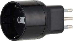 Adattatore disassato Schuko 10A 2P+T salvaspazio da spina tedesca a presa italiana 10A nero Electraline