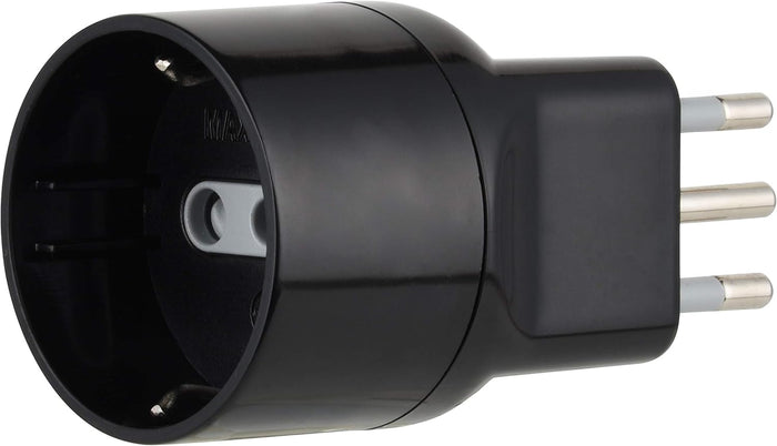 Adattatore disassato Schuko 10A 2P+T salvaspazio da spina tedesca a presa italiana 10A nero Electraline