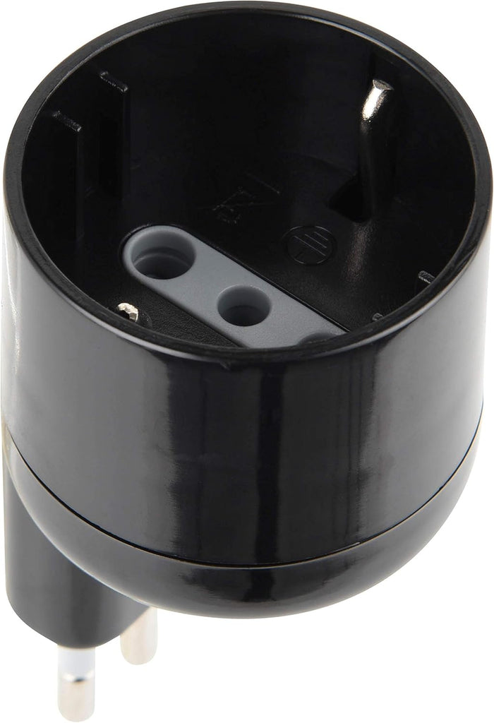 Adattatore disassato Schuko 10A 2P+T salvaspazio da spina tedesca a presa italiana 10A nero Electraline
