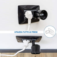 Adattatore disassato Schuko 10A 2P+T salvaspazio da spina tedesca a presa italiana 10A nero Electraline