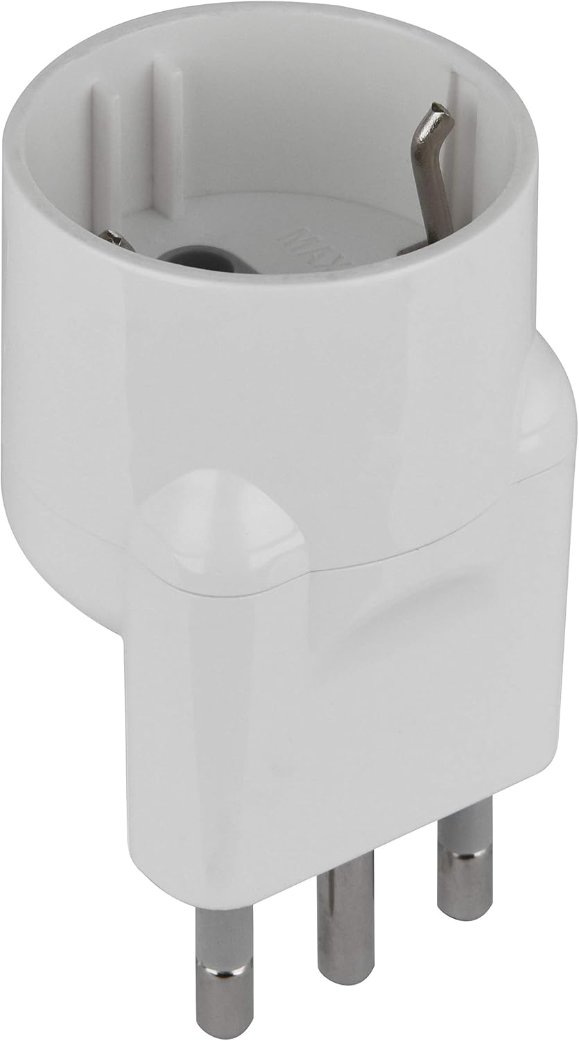 Adattatore disassato Schuko 16A 2P+T salvaspazio da spina tedesca a presa italiana 10A bianco Electraline