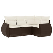 Set Divano da Giardino 4 pz | Set Salotto da Giardino con Cuscini Marrone in Polyrattan
