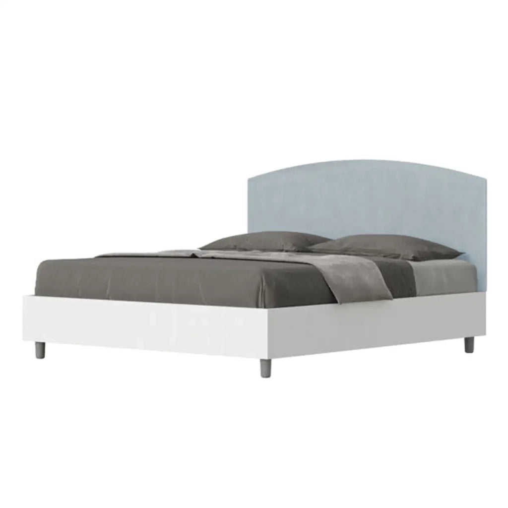 Letto matrimoniale con rete 160x190 bianco frassino testata microfibra azzurro Antilia
