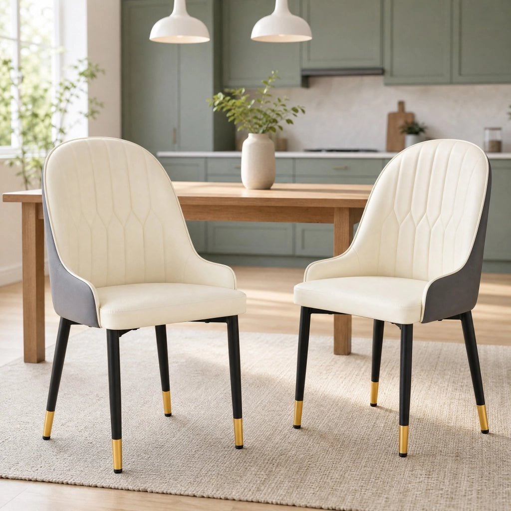 Set di 2 sedie da pranzo in PU bianco e grigio scuro
