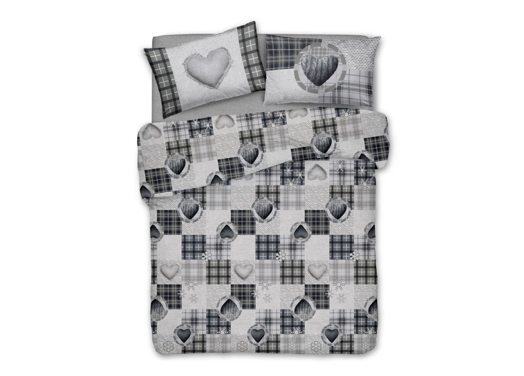 Copripiumino Linea Pensieri Delicati In 100% Cotone Disegno Love Mountain - Singolo - Grigio