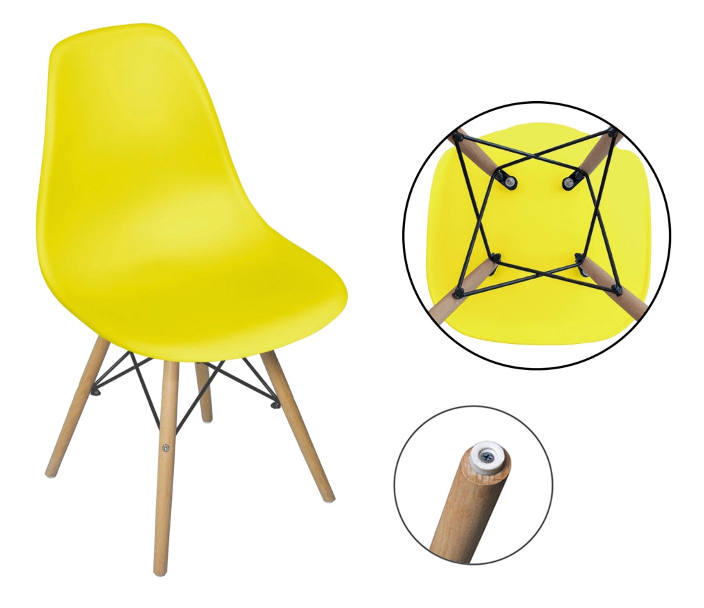 Sedia in plastica gialla con gamba, piede in legno (2 pz) - SD16NOPL
