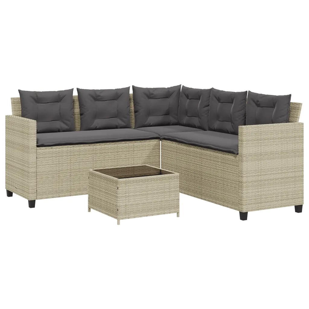 Divano Giardino | Set Salotto da Giardino Tavolo e Cuscini a L Grigio Chiaro Polyrattan