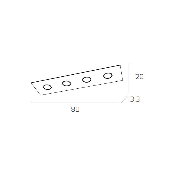 Toplight Plafoniera da soffitto rettangolare 4 luci Area con attacco GX53, struttura colore grigio, design moderno 80x20x3cm