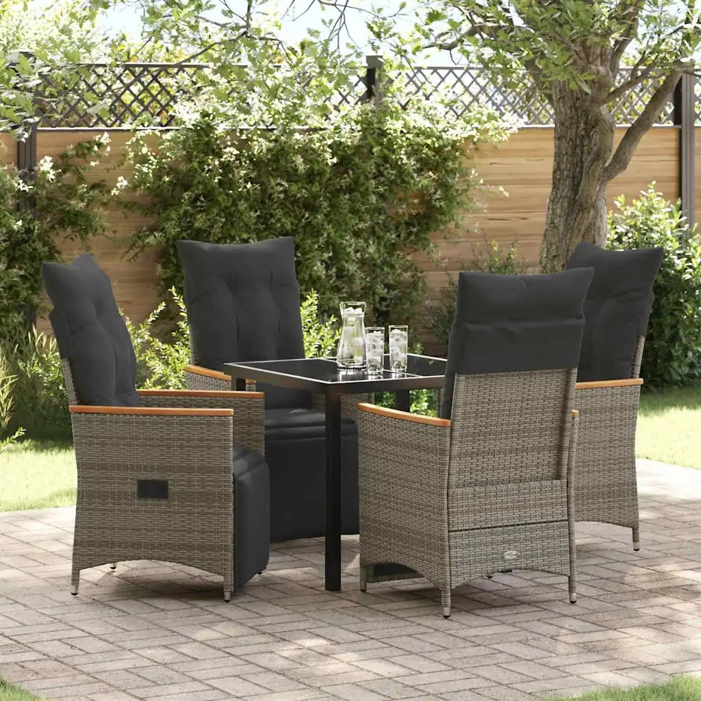 Set da Pranzo per Giardino con cuscino 5 pcs Grigio polyrattan