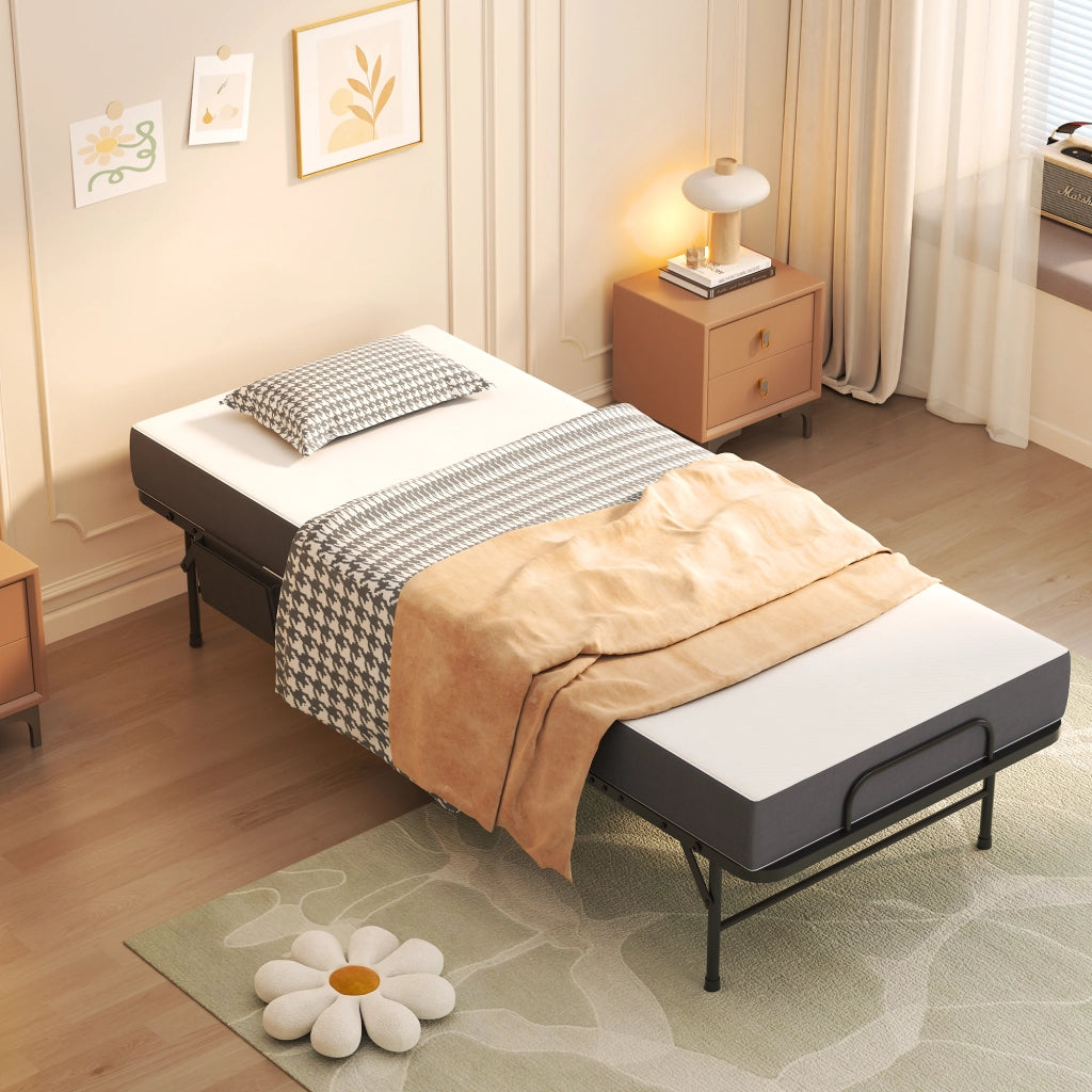 Letto pieghevole singolo 190x78 cm con materasso in schiuma viscoelastica e ruote