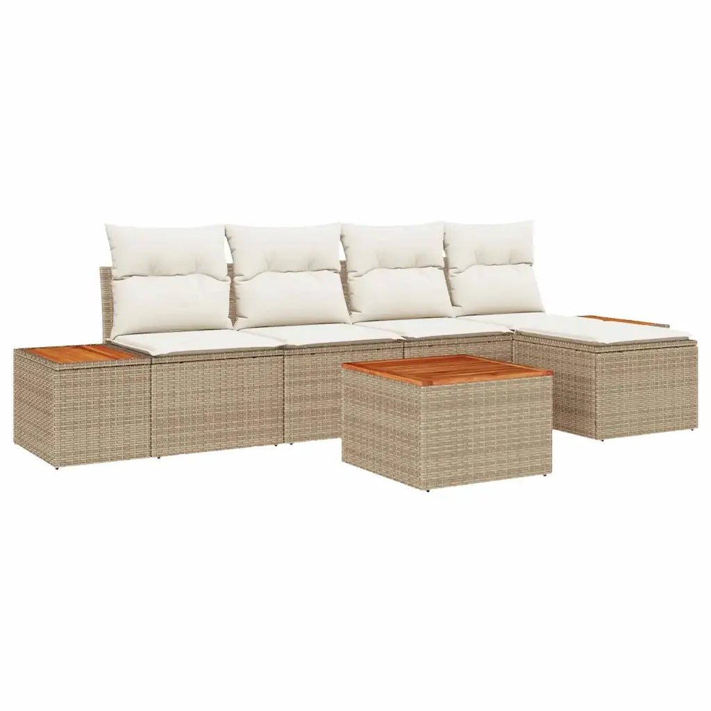 Set Divano da Giardino con cuscino 6 pcs Beige Poly Rattan