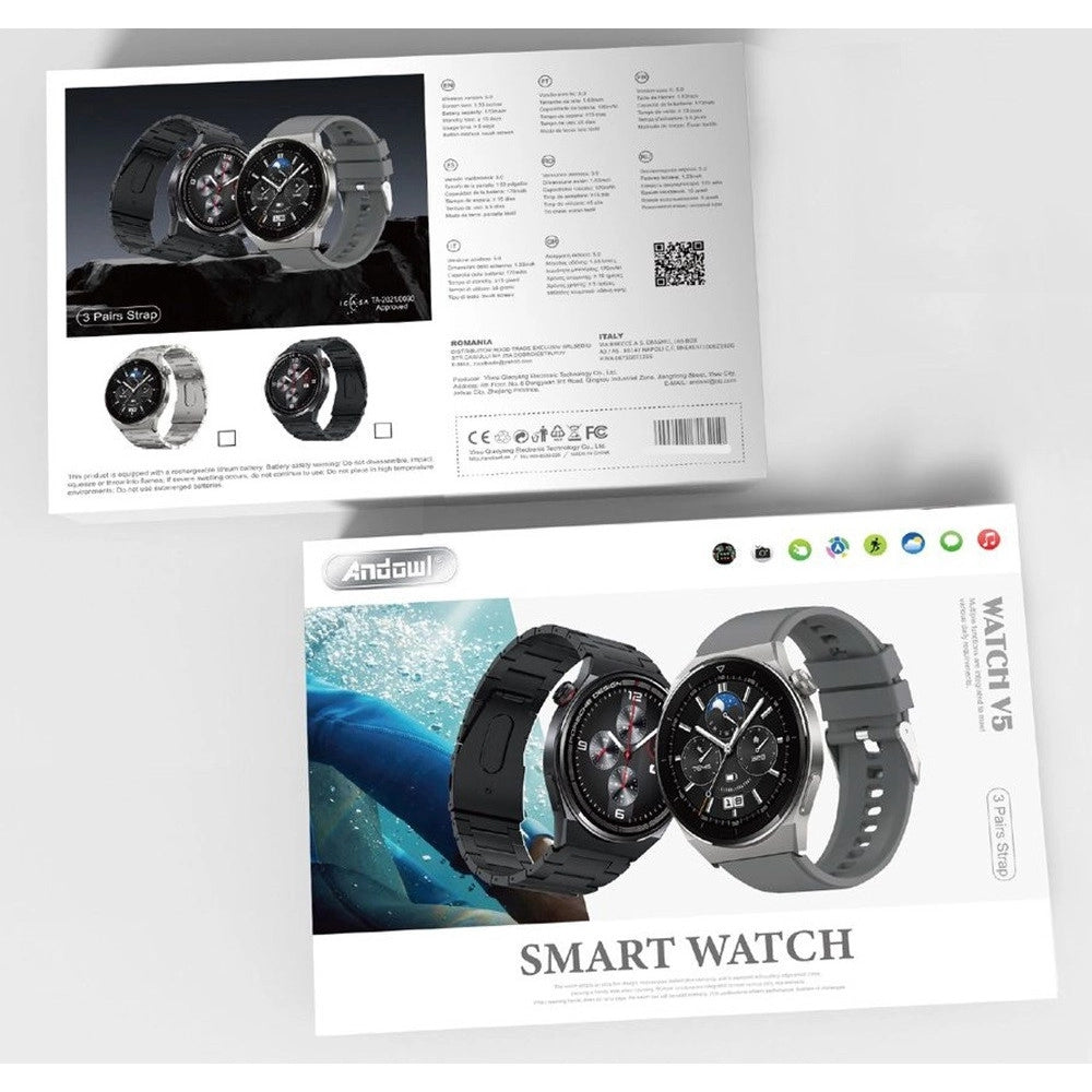 Trade Shop - Smartwatch Orologio Intelligente V5 Con 3 Cinturini Touch Screen Batteria Da 170 Mah -