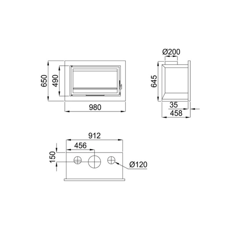 Inserto Camino Doppia Combustione 980x650 Bronpi Florida-P Refrattario 14 KW