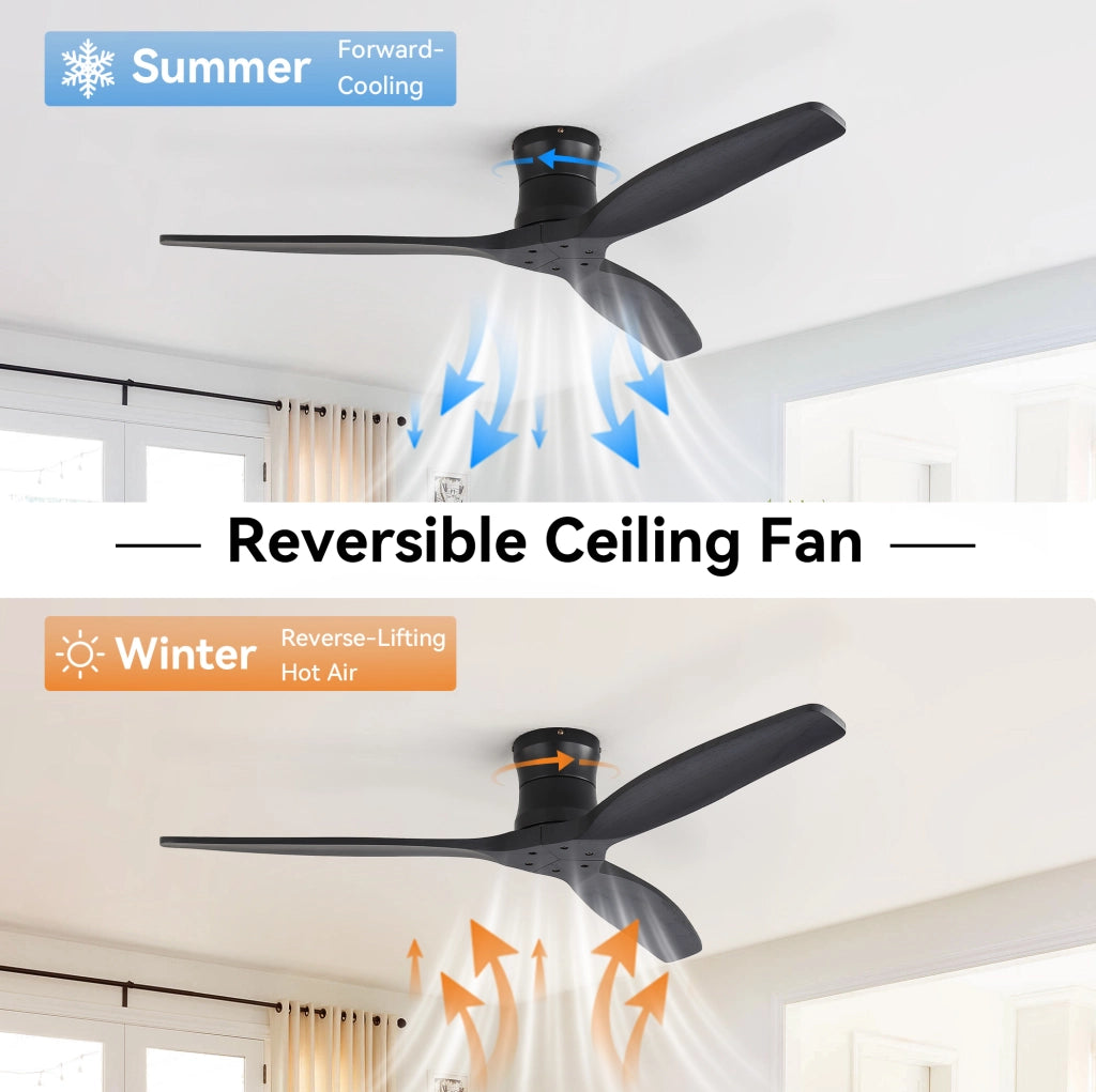 Ventilatore da soffitto reversibile con motore DC e telecomando; nero opaco