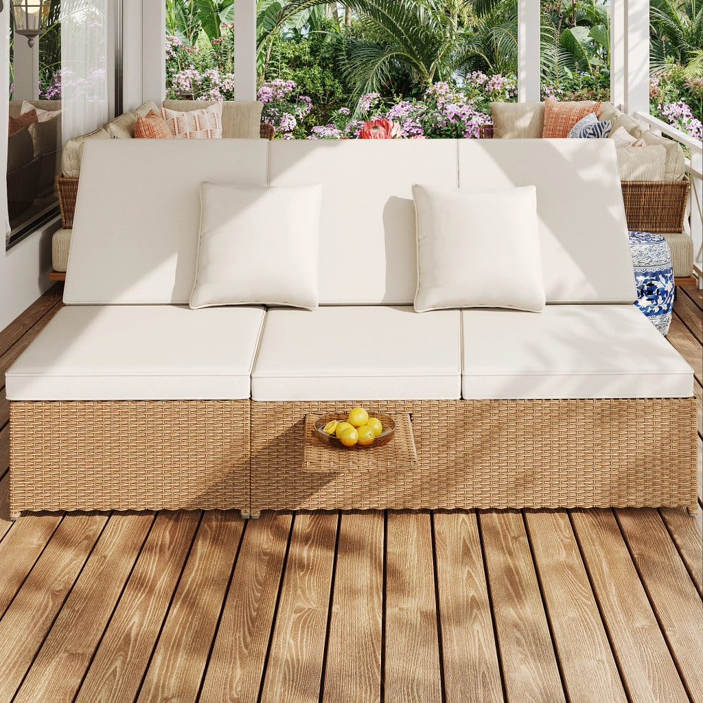 Lettino da Giardino Pieghevole Doppio in Rattan con Cuscino ¨C MINIMAL ¨C Bianco