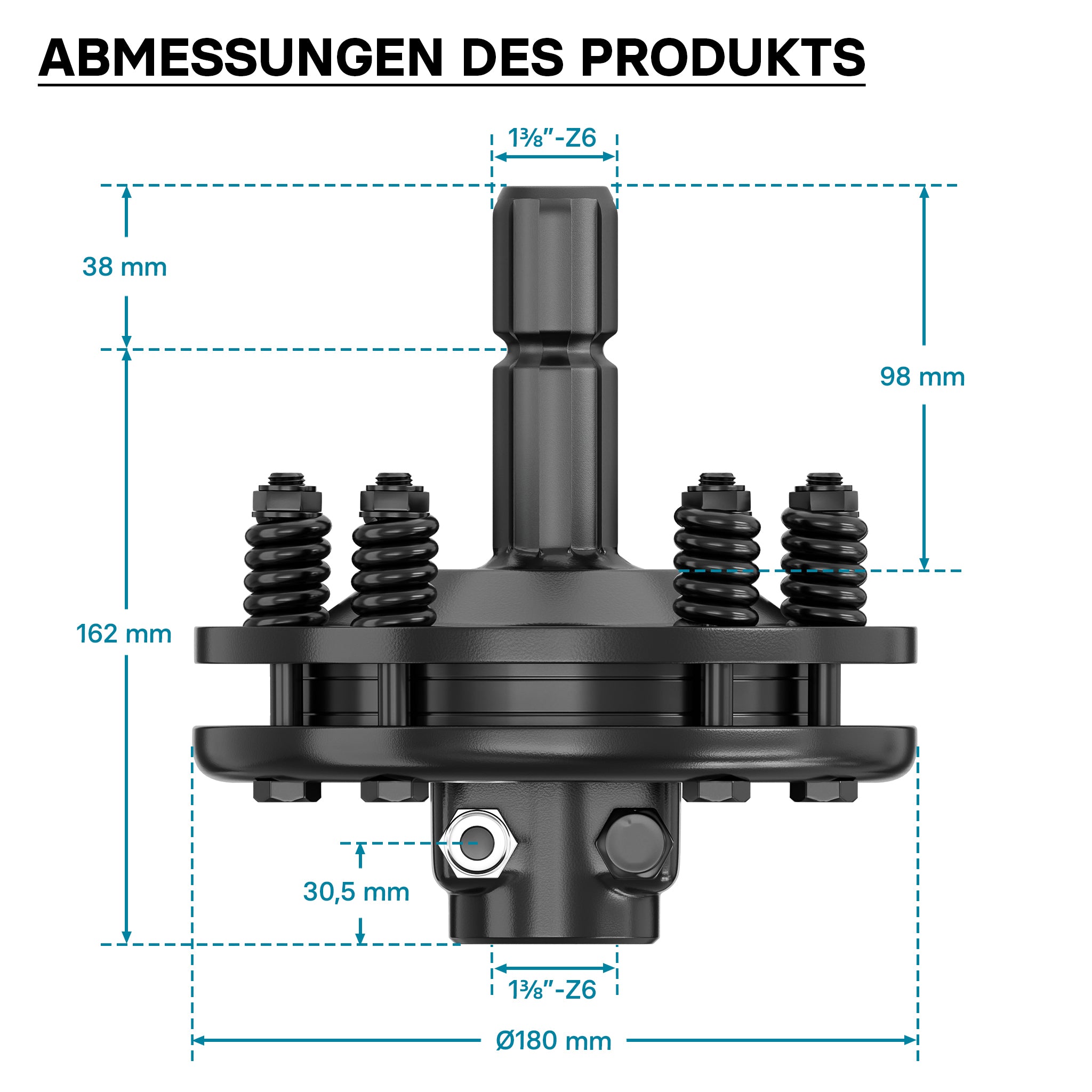 Frizione per albero cardanico scanalato a 6 denti Filetto esterno e interno 1 3/8" Max 1200Nm Nero