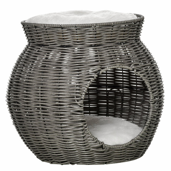 Cuccia per Gatti Ø50x43,5 cm in Rattan Grigio Scuro