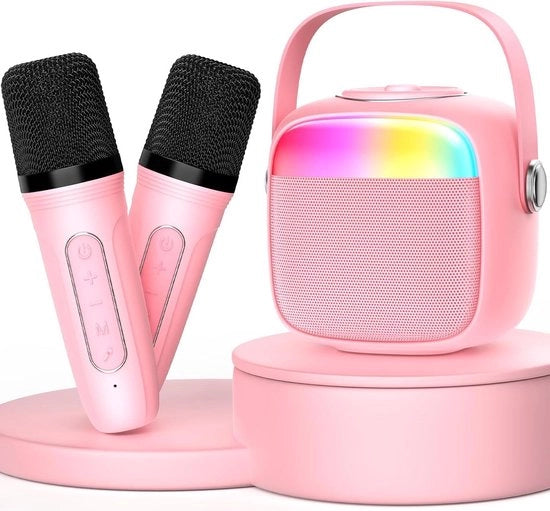Sistema karaoke mini con 2 microfoni e Bluetooth - ideale per bambini e adulti! Regalo perfetto per compleanni.