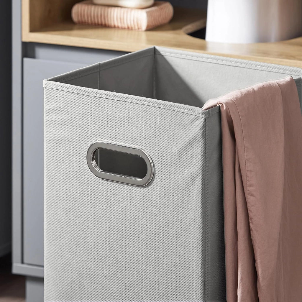 Mobile Bagno con Sacco Portabiancheria a Ribalta – Mobiletto Bagno Stretto con 2 Ripiani, Cesto Portabiancheria – Cesta per la Biancheria per Lavanderia, Grigio Scuro, 35x105x30cm BZR146-DG