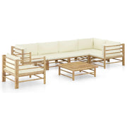 Set di mobili da giardino mobili da esterno 7 pezzi con cuscini bambù bianco crema 02_0017081