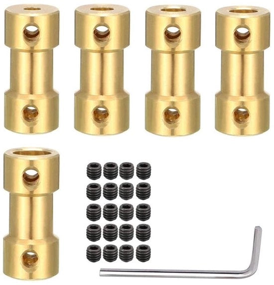 Adattatore a stella in ottone - 5 pezzi - Diametro di connessione 2 mm a 5 mm - Incluso set di viti e chiave a pozzo - Finitura dorata - Adattatore a stella