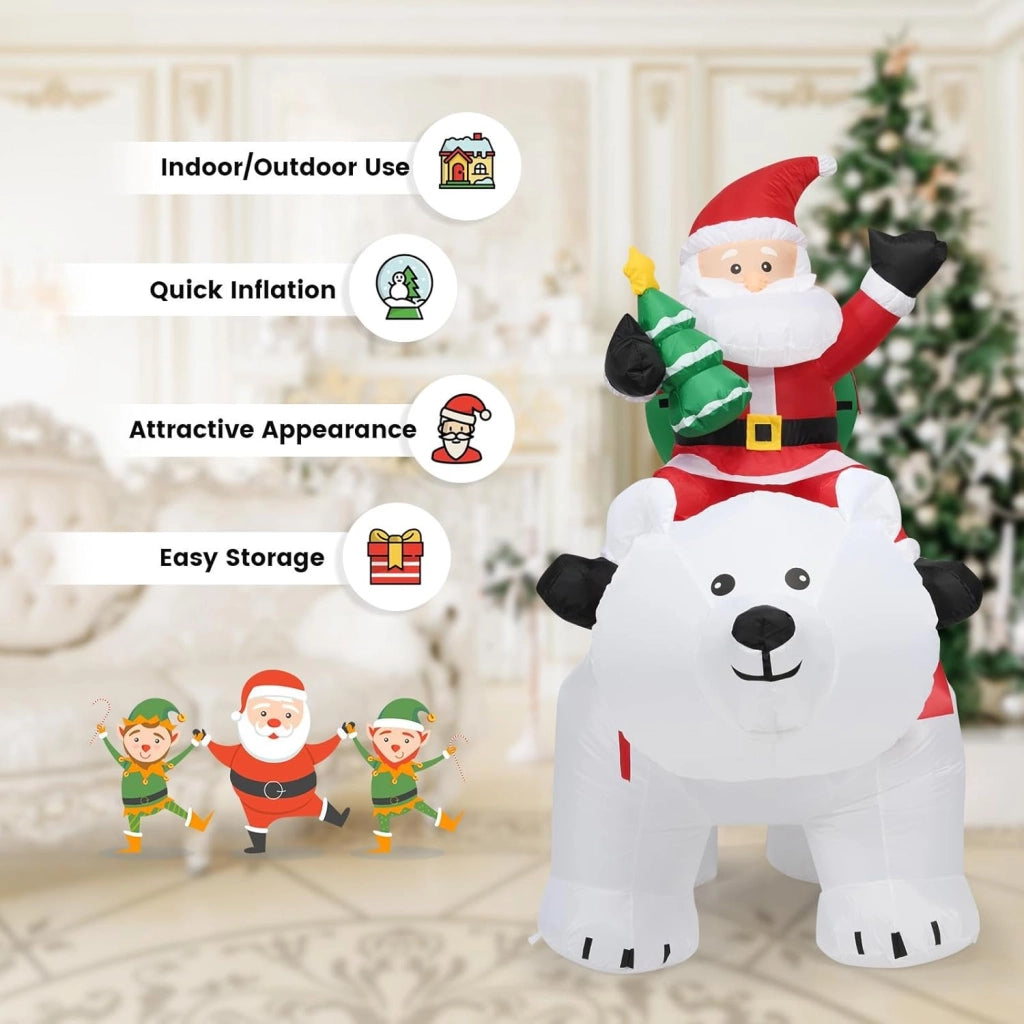 Decorazioni Natalizie, Babbo Natale Gonfiabile su Orso Polare con Testa Sbalzante, 200 X 87,5 X 175 CM, Luce LED Incorporata, Addobbi Natalizi per Esterno Interno per Giardino, Cortile, Prato